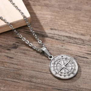 Layered Necklaces for Men Wholesale Stainless Steel Compass Pendant Necklace