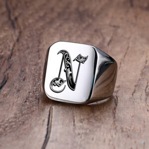 Retro Initials Signet Ring Wholesale Stainless Steel Custom Jewelry