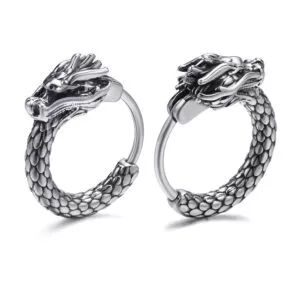 Stainless Steel Dragon Head Men Hoop Earrings for Wholesale